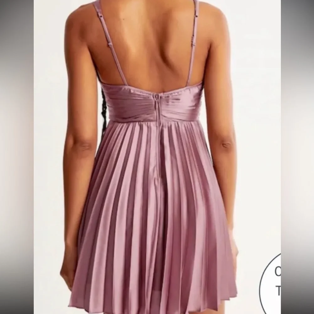 SOLD | NWT! Abercrombie - Giselle Pleated Cocktail Dress - Rosy Pink/Mauve, M T - Picture 2 of 4